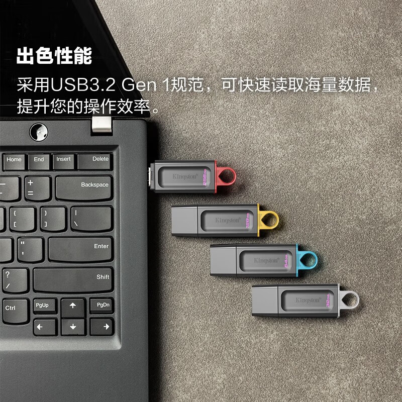 金士顿（Kingston）256GB USB3.2 Gen 1 U盘 DTX 大容量U盘 时尚设计 轻巧便携 学习办公电脑通用