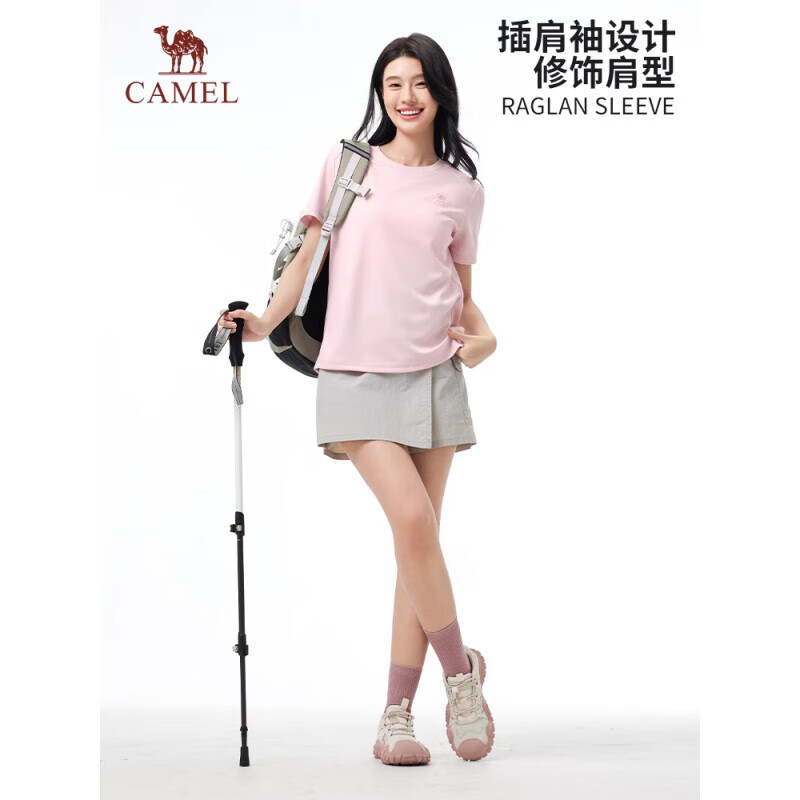 CAMEL骆驼女款短袖衫 夏圆领运动T恤A25BAVV052 梦幻粉 M