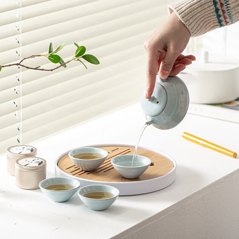 小封有礼相见欢汝釉款功夫茶具旅行茶具一壶四杯一茶盘便携包套装