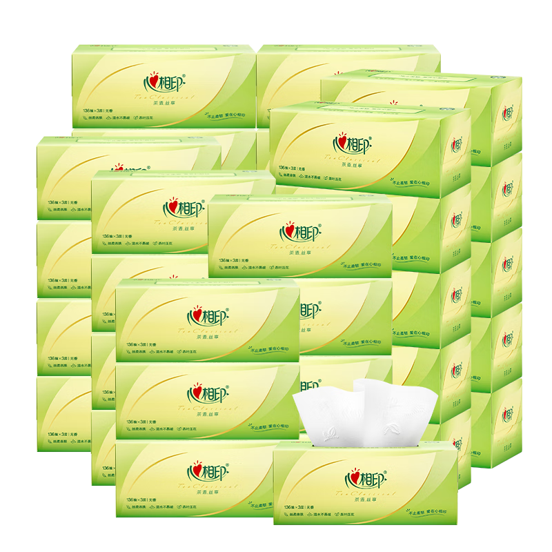心相印 FT15136 抽纸 盒装 茶语丝享 3层136抽 36盒/箱