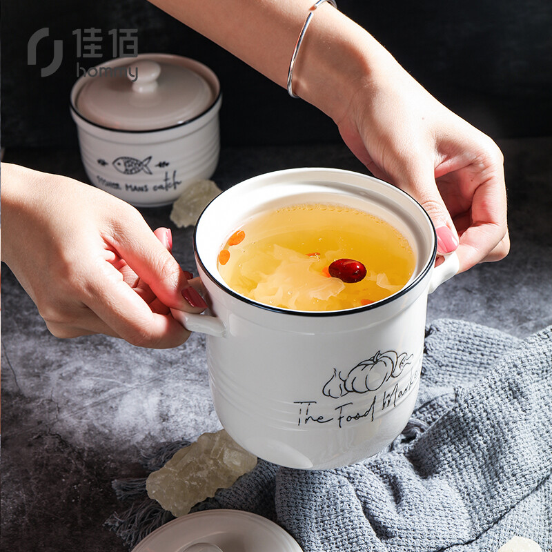 佳佰 碗电炖锅 电炖盅 煲汤锅内胆 陶瓷燕窝炖盅 煮粥锅5英寸双耳炖盅(北欧风情)