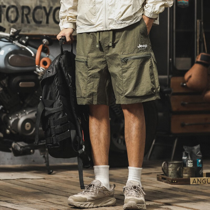 JEEP SPIRIT短裤男夏季美式冰丝透气工装短裤男宽松休闲运动短裤 黑色 M