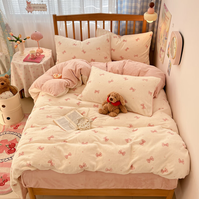 约克罗兰  牛奶绒四件套桃漾绮梦YTJ5107