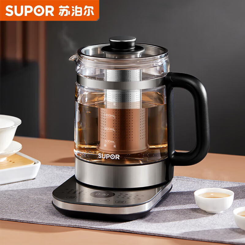 苏泊尔(SUPOR) 养生壶 1.5L大容量加厚玻璃多功能煮水壶带滤网 SW-15Y05 黑色 SW-15Y05