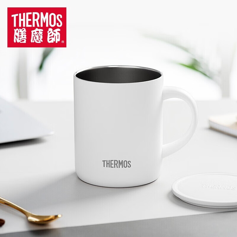 THERMOS膳魔师马克保温杯时尚简约带盖咖啡牛奶办公马克水杯白色TJDG-323