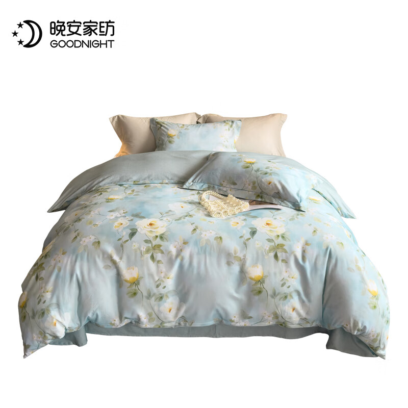 晚安家纺  纯棉磨毛床单四件套梦柔花影50324188