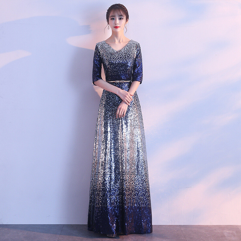 自営】合唱团演出服女长裙2019新款现代晚礼服主持人优雅长款大服装