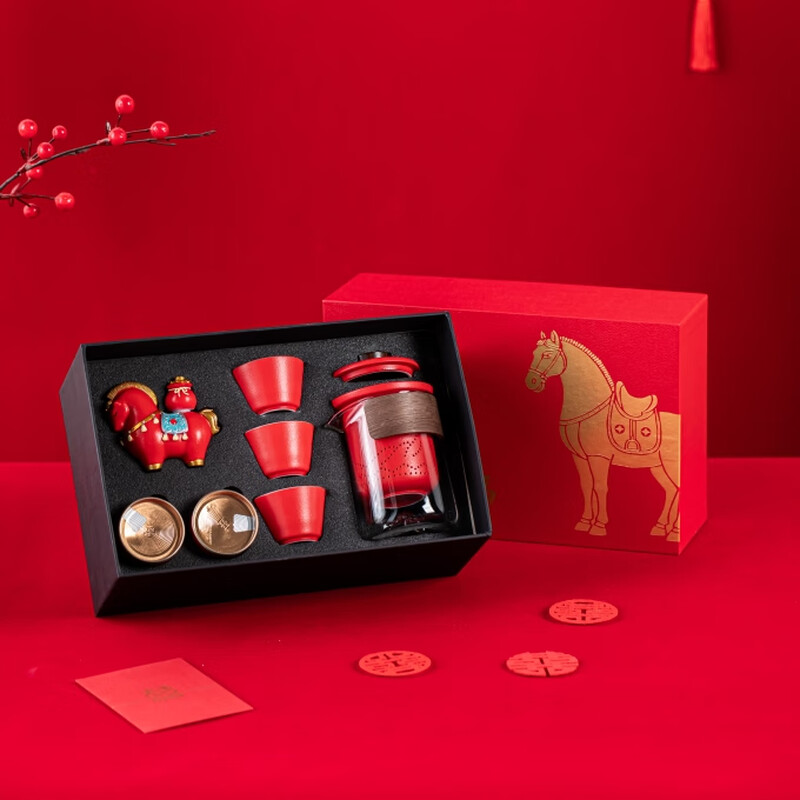 东悦  开门红礼品快客杯马年摆件七件套JMSF-007