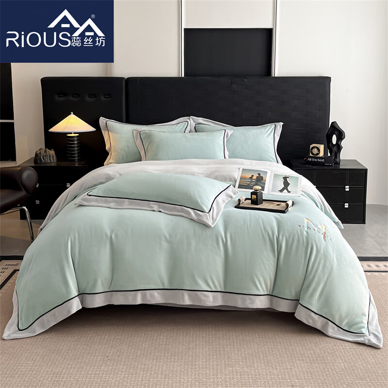 蕊丝坊  高克重牛奶绒宽边四件套玛利亚