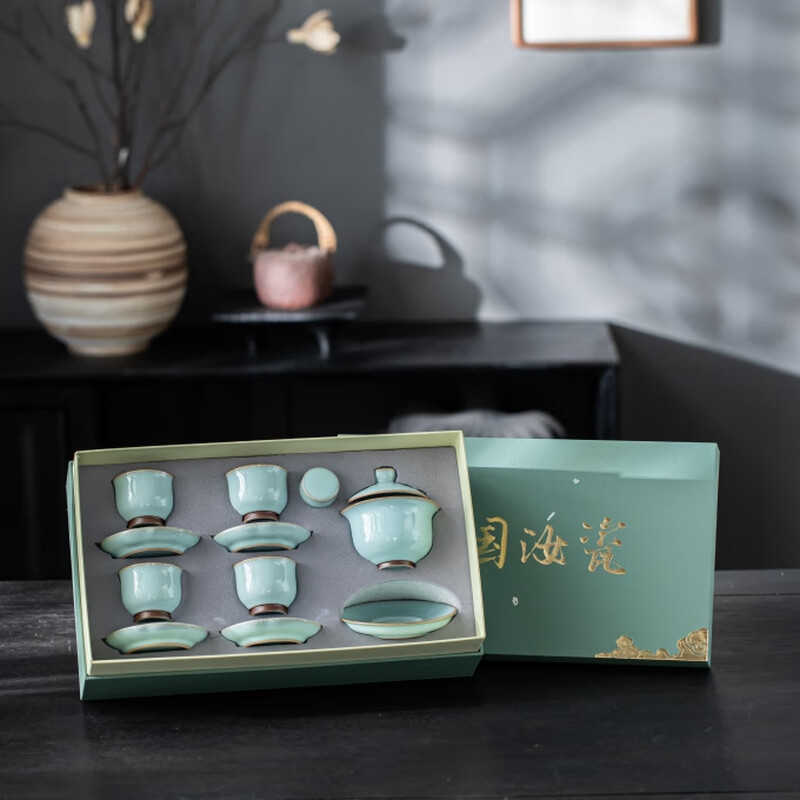 东悦  汝瓷鉴赏10头盖碗商务小套装ZGRC-GW010