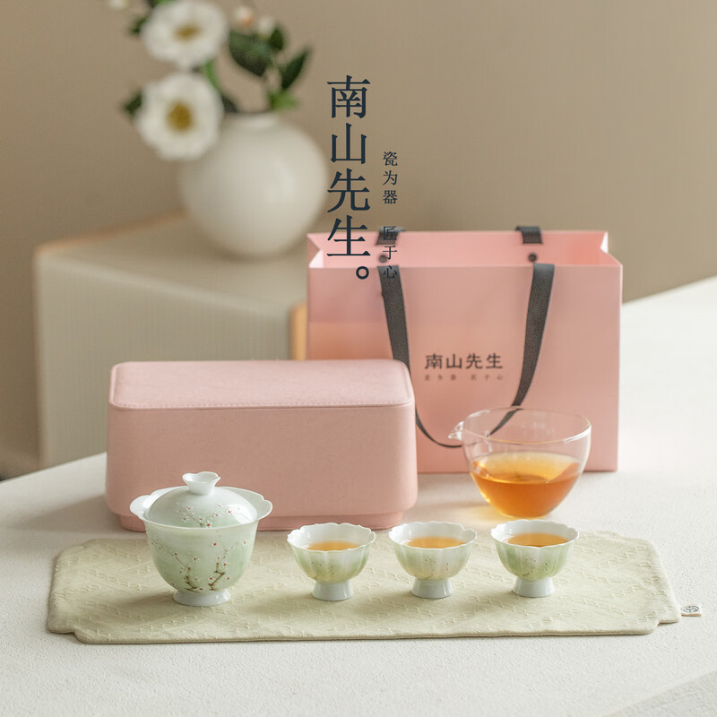 南山先生  手绘探春盖碗旅行装