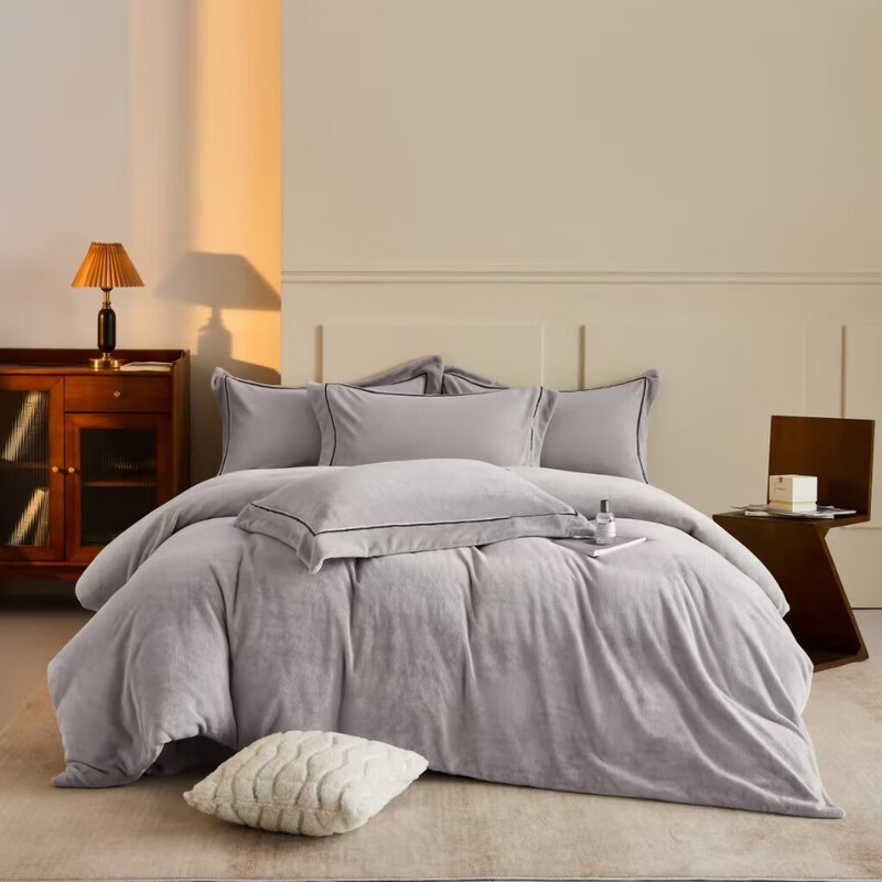 蕊丝坊  甄选亲肤加厚牛奶绒纯色四件套