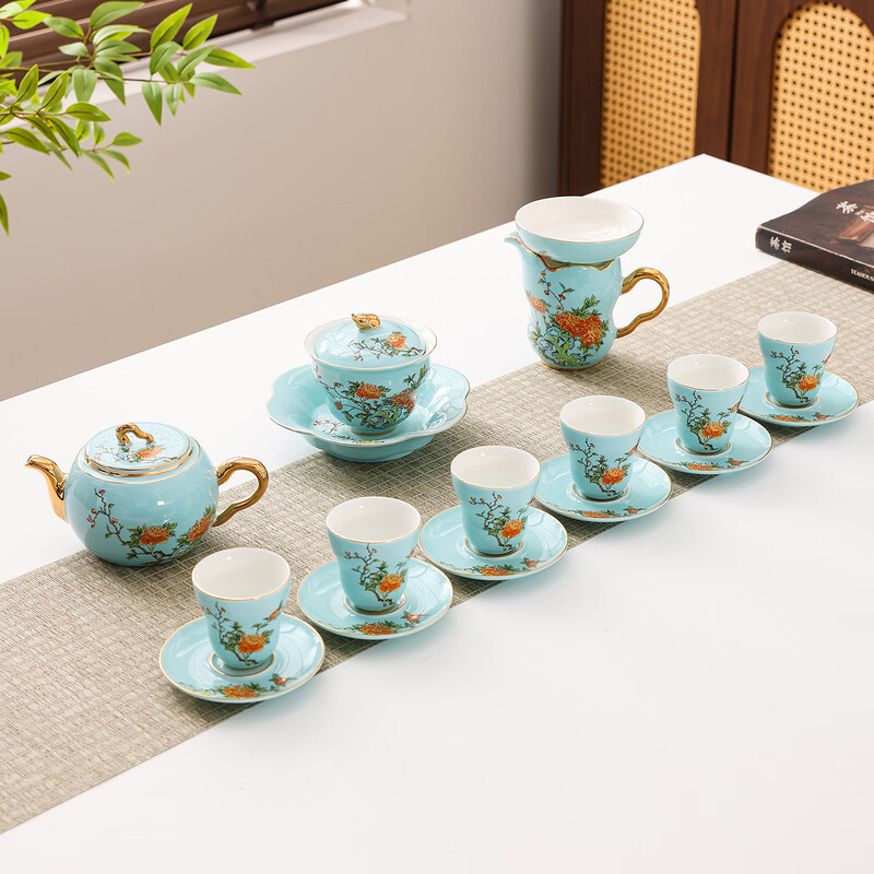 东悦  富贵满堂西湖蓝16头新中式茶具FG-XHL16GH