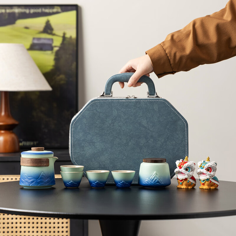 瓷语花香  千里江山车载旅行茶具896