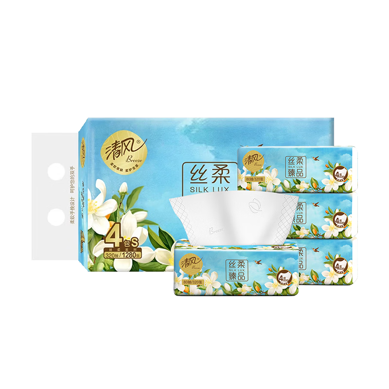 清风  花萃臻品抽纸80抽4包BR41SHC2