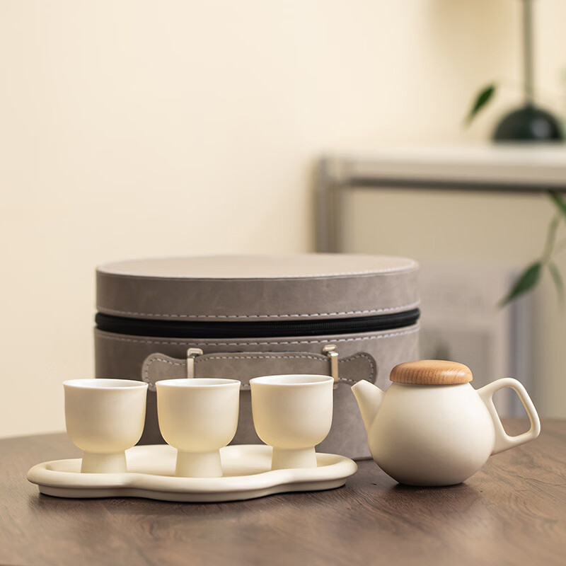 易硕  奶油风一壶三杯旅行茶具陶瓷茶具YS-259