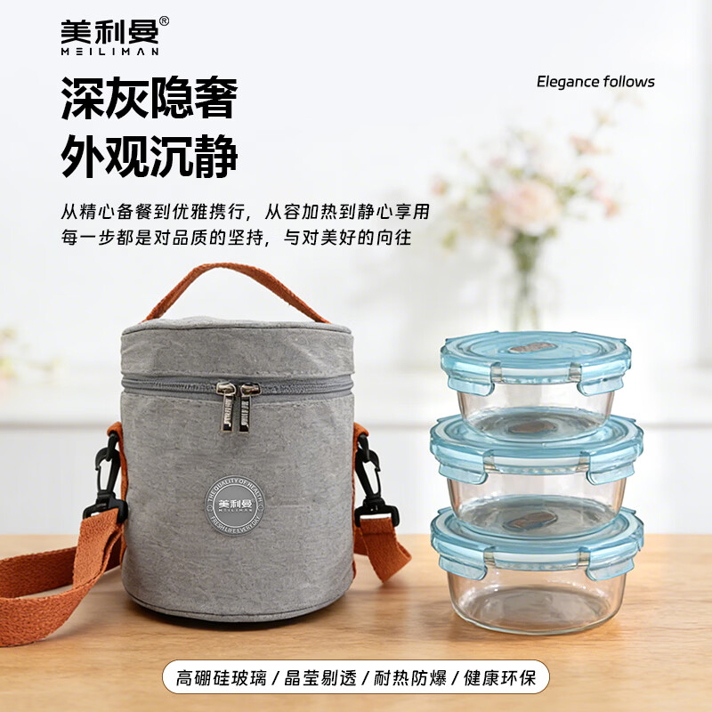 美利曼  凯萨娜系列高硼硅玻璃保鲜盒套装MKA9(122B)