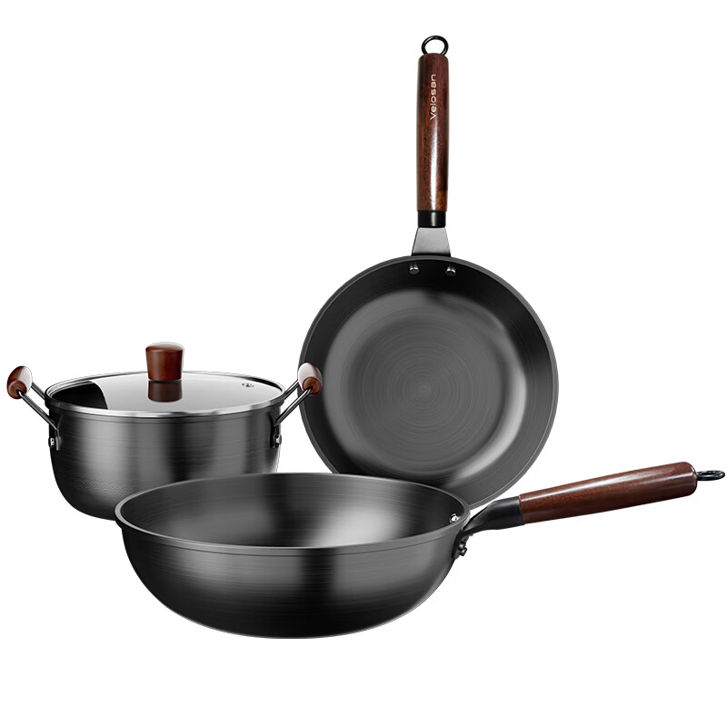 温仑山  真不锈炒煎汤铁锅三件套VE-JL021