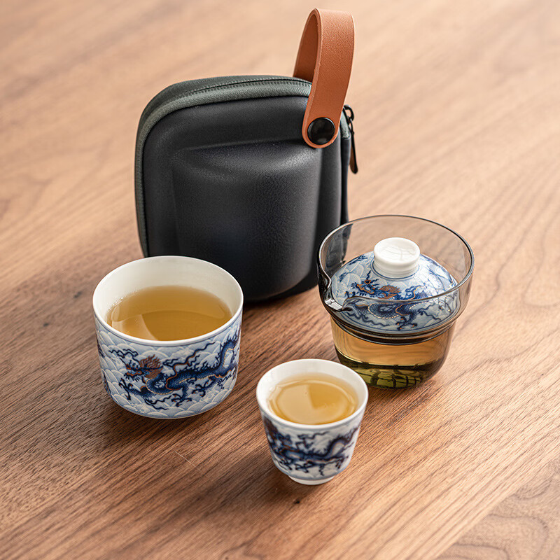 茗然说  金银龙纹旅行茶具便携式快客杯LX209