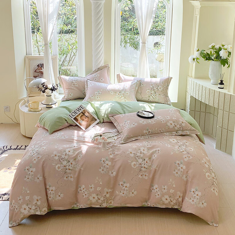 百丽安娜  全棉高支密一字绣四件套多色可选