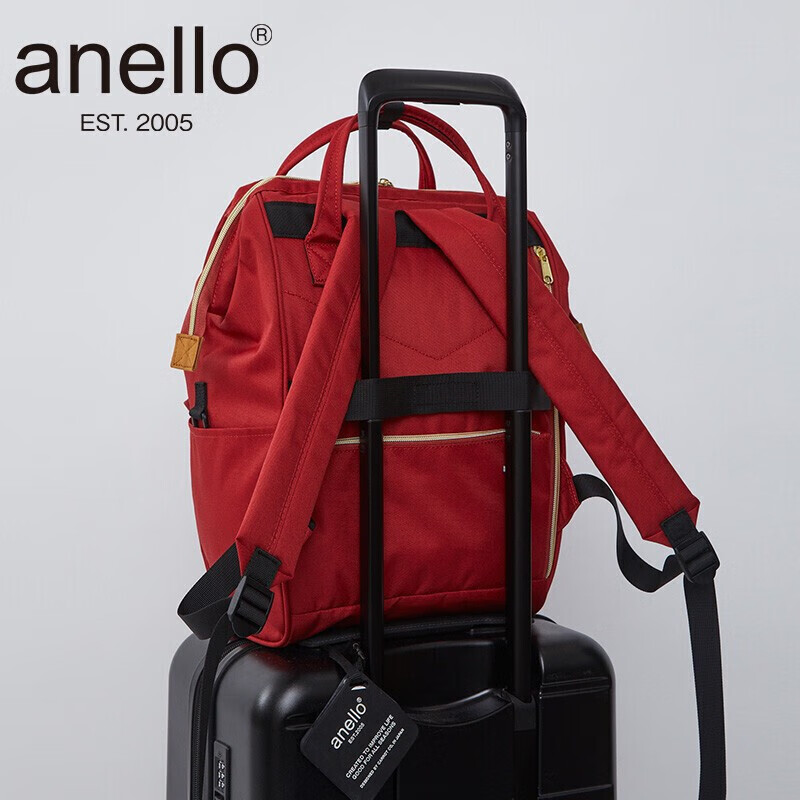 anello日本乐天包离家出走包电脑隔层双肩包男女背包书包主袋可放15.6英寸防盗升级款中号ATB0193R红蓝白