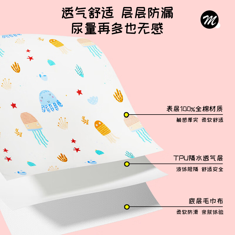 麦格萌婴儿隔尿垫可洗床垫护理垫月经垫防水隔尿大号床单70*100cm 70*100【水母款】