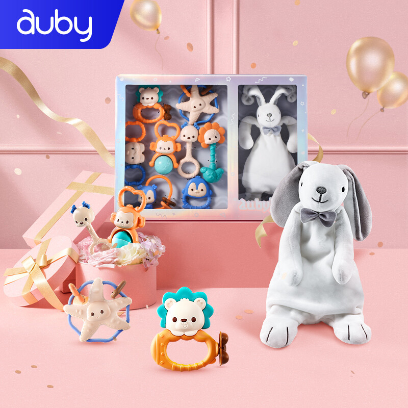 澳贝（auby）婴幼儿童玩具牙胶手摇铃新生儿礼盒+兔子安抚巾毛绒玩偶满月礼物 【0-1岁情绪安抚】小兔摇铃礼盒