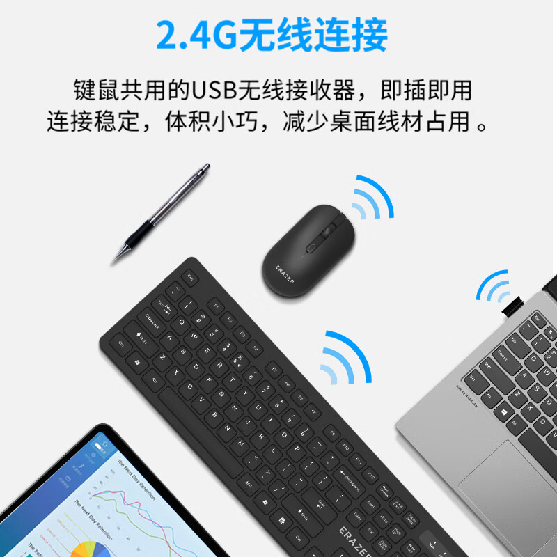 联想（Lenovo）异能者无线键盘鼠标套装 键鼠套装 商务办公鼠标键盘套装 多媒体电脑笔记本键盘KN301