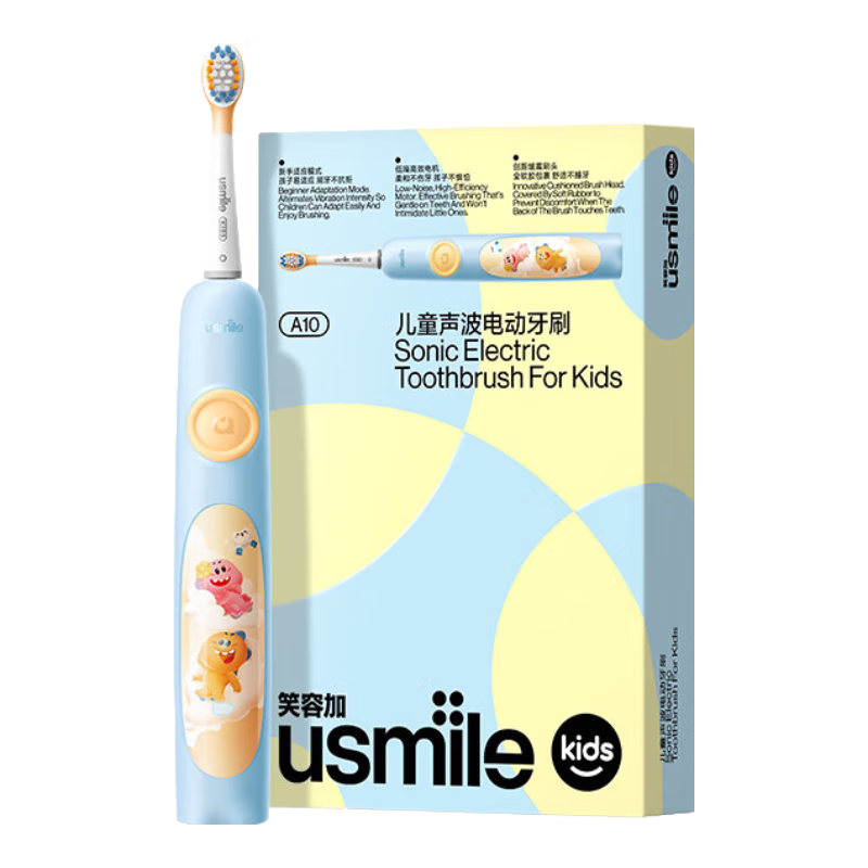 usmile笑容加儿童电动牙刷 声波震动 180天续航 A10蓝 3-6-12岁 学生礼物 生日礼物 儿童节礼物 A10幻动蓝