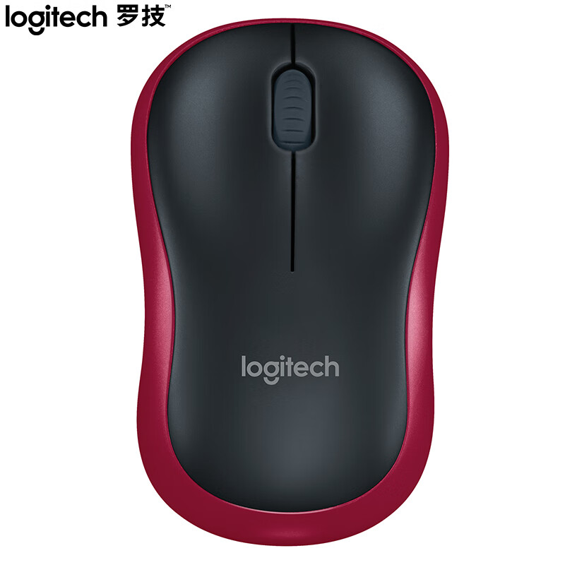 罗技（Logitech）M185鼠标 无线鼠标 办公鼠标 对称鼠标 黑色红边 带无线2.4G接收器
