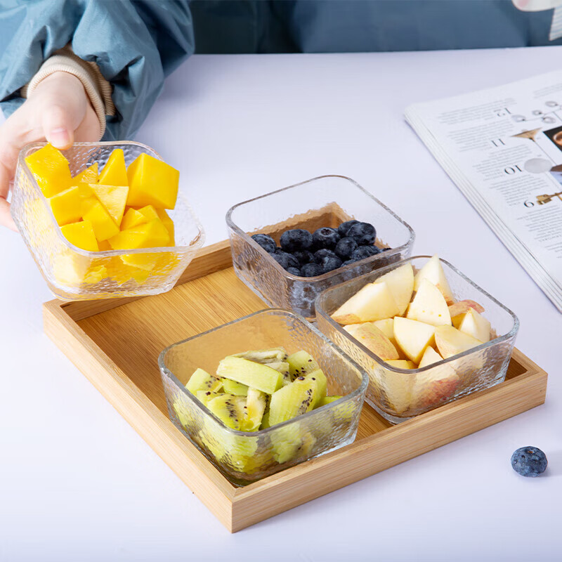 青苹果干果盘分格水果盘家用糖果零食点心盘四格节日礼盒装 网红四只装