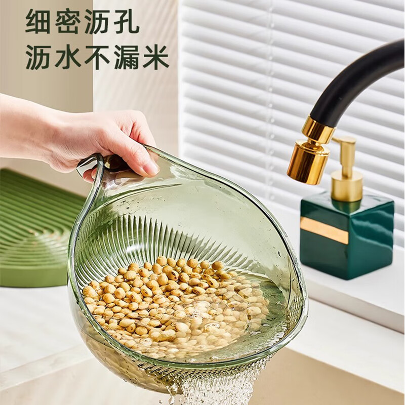 品喻厨房淘米神器洗米筛淘米盆沥水篮子家用多功能淘菜洗水果盆子 淘米神器 1个 绿色L 