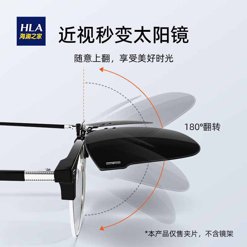 海澜之家（HLA）近视偏光防晒太阳镜夹片 男女通用驾驶专用墨镜夹片 渐进灰  渐进灰