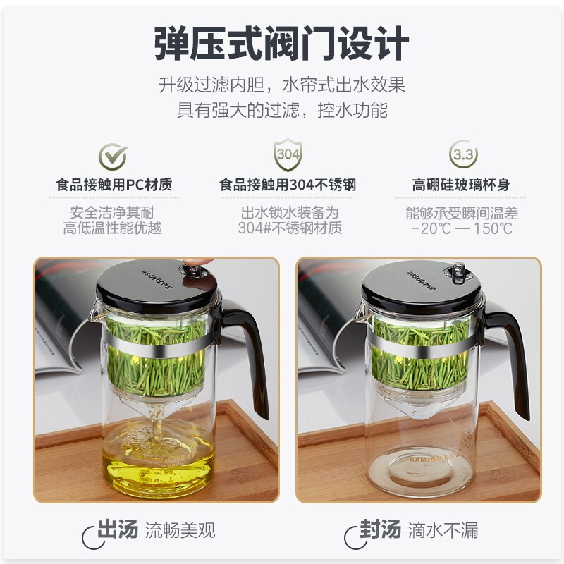金灶（KAMJOVE）茶壶耐热玻璃杯飘逸杯玻璃泡茶壶 花茶壶 绿茶冲泡器TP-140