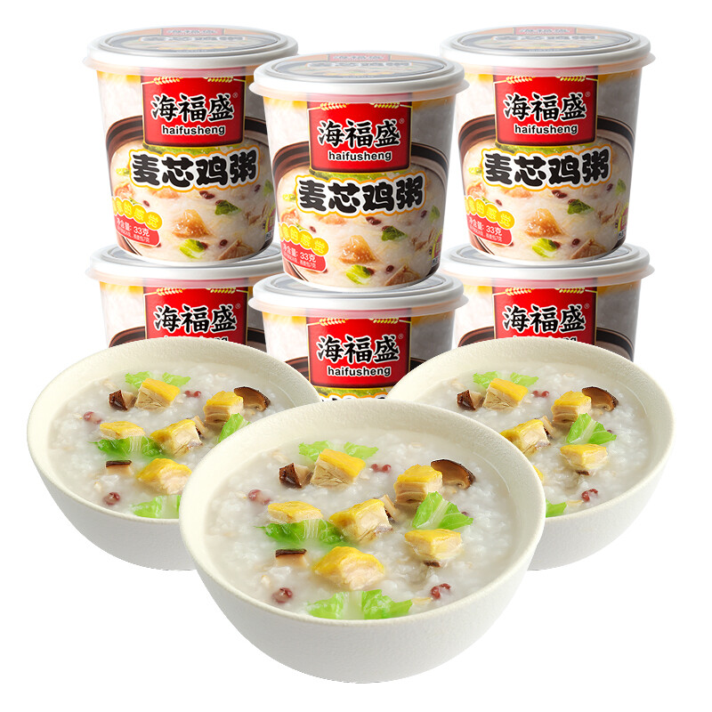 海福盛方便食品速食粥即食早餐宵夜营养粥冻干粥麦芯鸡粥33g*6杯 麦芯鸡粥6杯
