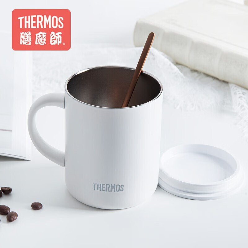 THERMOS膳魔师马克保温杯时尚简约带盖咖啡牛奶办公马克水杯白色TJDG-323