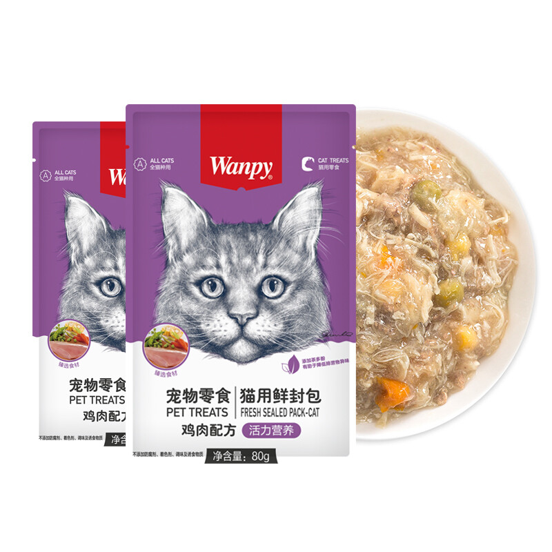 顽皮（Wanpy）猫零食鸡肉鲜封包800g(80g*10包)猫湿粮成幼猫咪宠物零食 鸡肉|80g*10