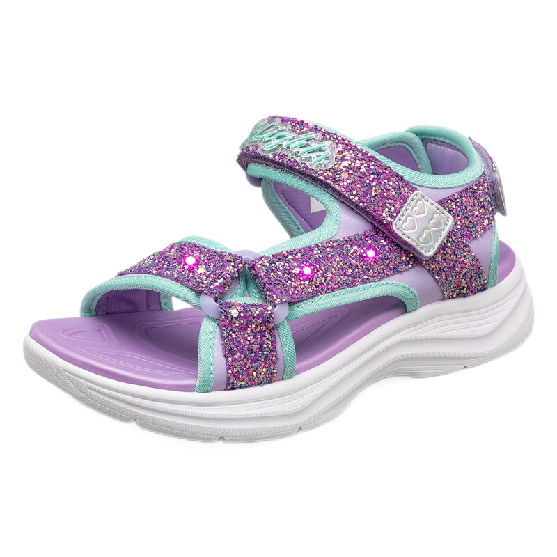 Skechers斯凯奇女童包头凉鞋夏季童鞋儿童公主鞋婴儿魔术贴闪灯鞋302965L 薰衣草色/LAV27.5