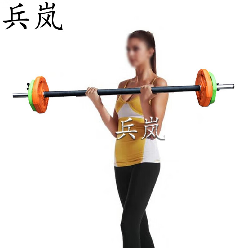 兵岚健身房彩色跳操杠铃女健身家用深蹲小孔包胶杠铃片 10KG跳操杠铃