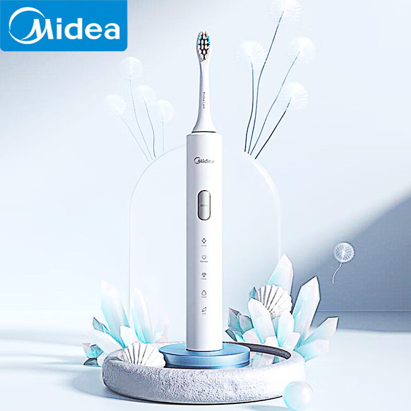 美的（Midea）电动牙刷 300天长续航 声波震动  智能换区 软毛刷头*2  S1P 白 新老随机发货 