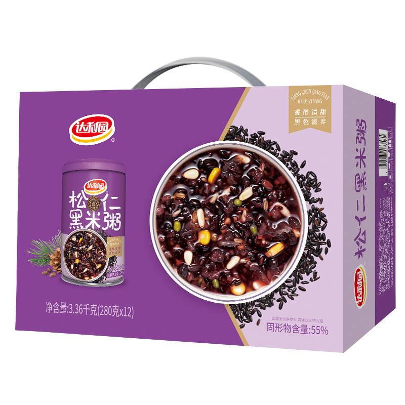 达利园松仁黑米粥方便速食早餐粥八宝粥送礼罐头 280g*12整箱即食礼盒装  [香醇清甜]松仁黑米粥280g