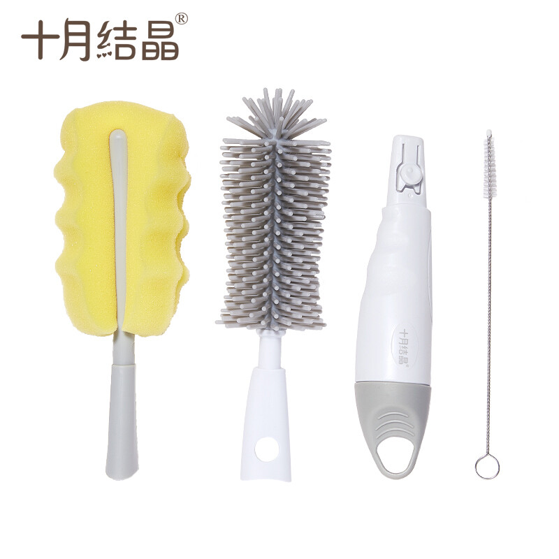 十月结晶婴儿奶瓶刷 宝宝杯刷吸管刷硅胶奶瓶刷套装玛雅灰 【硅胶奶瓶刷】4件套玛雅灰