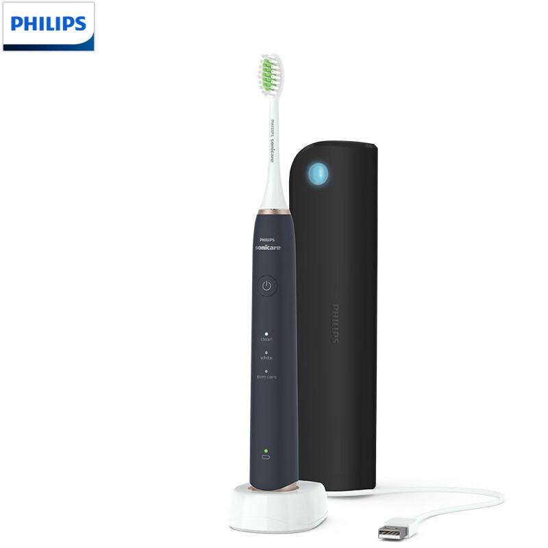 PHILIPS飞利浦 电动牙刷成人声波震动牙刷配杀菌旅行盒3种模式 自带杀菌盒HX2461/06鸢尾蓝 