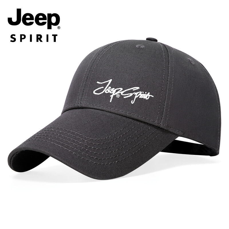 吉普（JEEP）帽子男四季款棒球帽时尚潮流刺绣鸭舌帽男女士百搭帽子A0384 深灰均码 （56-61CM）可调节