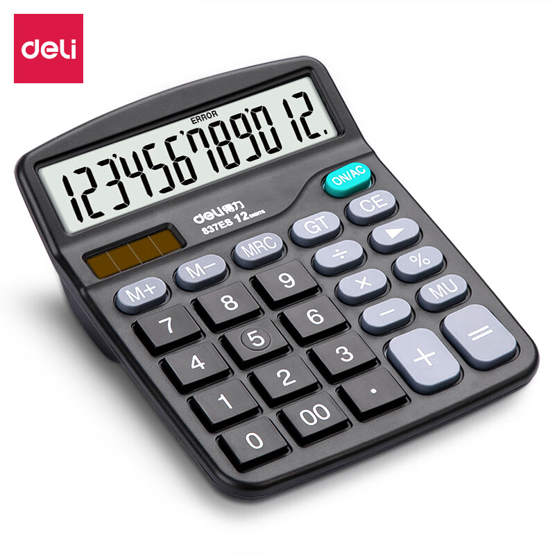得力（deli）837ES 双电源桌面办公计算器 水晶大按键12位大屏幕财务计算机 非语音经典款 黑 10台装HY 