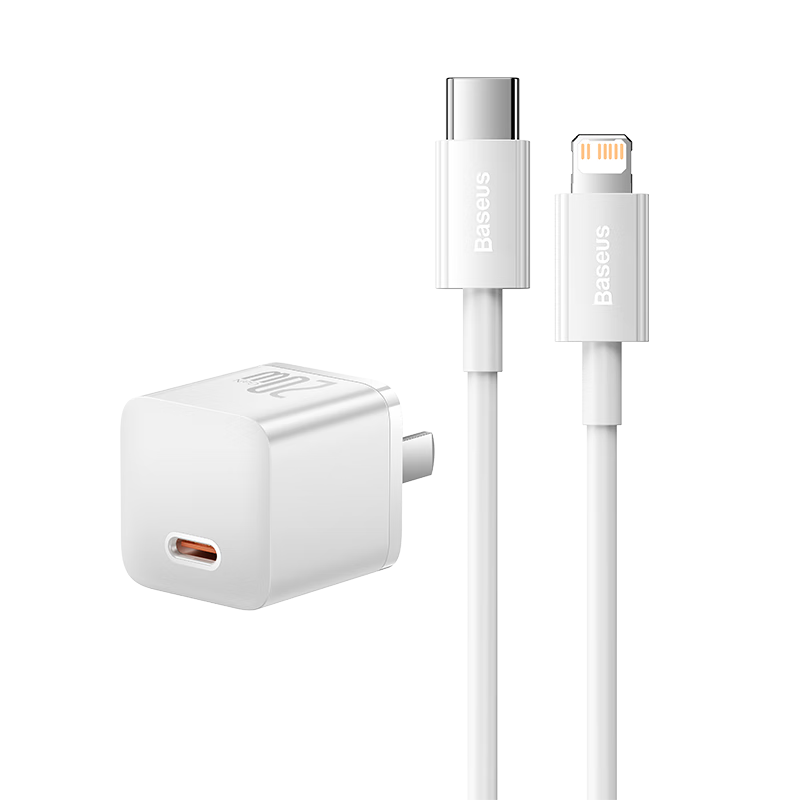 倍思小酷 苹果充电器氮化镓pd20W套装iphone14快充线充电头适用13/12ProMax手机Type-C插头iPad 白色 【苹果6-14套装白】氮化镓芯片