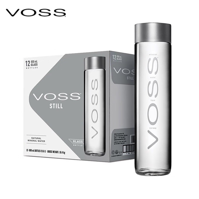 芙丝（VOSS）挪威原装进口饮用天然泉水(深层自流)800ml*12瓶(玻璃瓶)宴会甄选 家庭装-800ml*12瓶