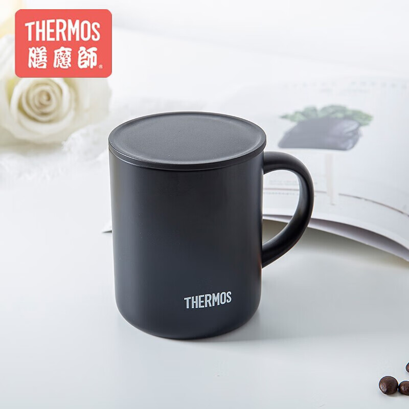 THERMOS膳魔师马克保温杯时尚简约带盖咖啡牛奶办公马克水杯黑色TJDG-323