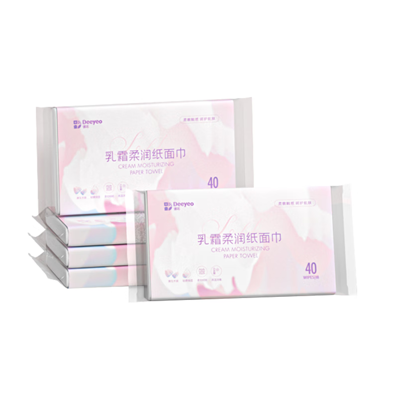 德佑云柔巾婴儿适用乳霜纸柔纸巾抽纸宝宝云柔巾120抽5包 【M码】 3层 120抽*5包