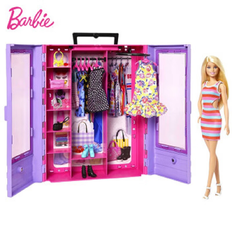 芭比（Barbie）女孩娃娃六一儿童节礼物过家家娃娃玩具-芭比时尚衣橱套装HJL66 【含娃娃】芭比时尚衣橱套装